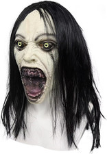 Horror Crying Woman Mask with Wigs Scary Evil Ghost Devil Creepy Demon picture