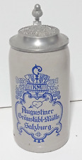 Vintage Stoneware German Beer Stein w Lid - Augustiner Salzburg 1L  9