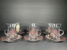 Dimlaj Tea Cup And Saucer Sets (6) Pink Red Black Gold Made In H.J.K. picture