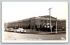 RPPC Post Gymnasium Classic Cars FORT LEWIS Washington VTG Postcard EKC 1940s picture