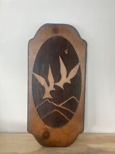 Vintage 1976 Hand Carved Wooden Birds Mountains Hanging Plaque Art - signed picture