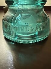 Hemingray No 40 Glass Insulator Blue Aqua Teal Green Bubbles Defect picture