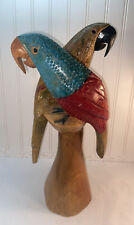 Vtg Hand Carved Wood PARROT COUPLE In Love Birds 17” TL Tropical Figurine picture