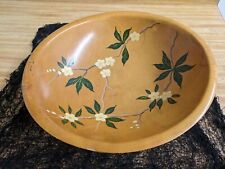 Vtg. Munising hand painted flowers large wood bowl: footed. picture