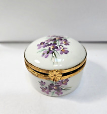 Vintage Limoges France Floral Porcelain Trinket Box Rehausse Main Hinged Lid picture