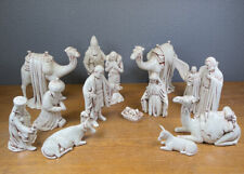 Vintage 15 Piece Student Made Ceramic Porcilin  Nativity Set 9 to 2 inches Tall picture