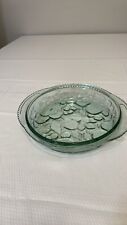 Vintage Libbey Green Glass Orchard Fruit Embossed 9” Pie Dish picture