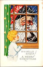 Vintage Christmas Postcard Santa Claus Red Coat Classic Blonde Toddler Big Face picture