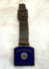 VTG University of Michigan Interscholastic Watch FOB Blue Enamel w Leather Strap picture