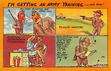 UPICK Postcard Comic I'm Getting An Army Training And How WWII Unposted Linen PC picture