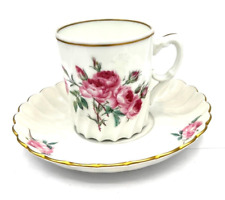 Vintage Porsgrund Norway Teacup and saucer Pink Roses Swirl Pattern Gold Trim picture