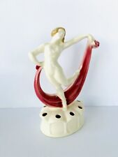 Art Deco Nouveau Vintage Nude Woman Scarf Dancer Flower Frog Ceramic Figurine picture
