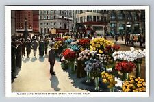 San Francisco CA-California, Flower Vendors on Street, Vintage Souvenir Postcard picture