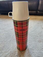 Red Plaid Thermos Bottle Quart Vintage Size Retro Picnic Insulated Container picture
