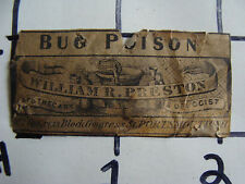 Orig Medicine label: 1800's BUG POISON William R. Preston Portsmouth NH druggist picture