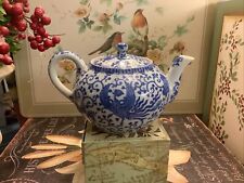 Small Blue & White Teapot~Japan~Birds & Scroll Design~Excellent~ picture