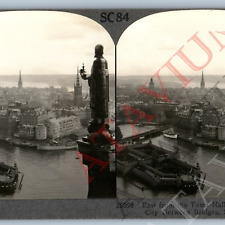 c1910s Stockholm, Sweden Bridge East Town Hall Tower Real Photo Stereoview V45 picture