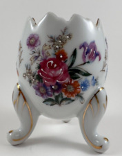 Vintage Napcoware  Egg Vase Ceramic Rose Floral 3 Footed Gold Trim picture