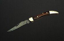Texas Toothpick CUSTOM HAND FORGED Damascus Steel Folding Pocket Knife W/Sheath picture