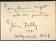 Jim Tully d1947 signed autograph 4x5 Cut American Vagabond Pugilist and Writer picture