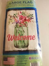 Welcome Flag Garden Porch Pretty Flowers Ball Jar New In Package Made in USA picture
