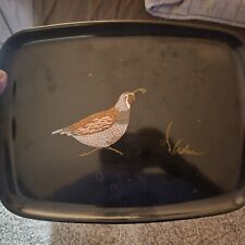 Vintage Couroc of Monterey Quail Pheasant  Inlaid In A Satin Black Serving Tray picture