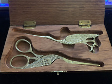 vintage /antique stork scissors and punch in wooden box picture