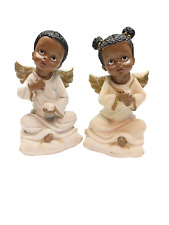Lot of 2 Vintage African American Angels Polystone Resin Choir Angel Figurine picture
