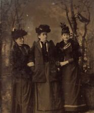 C.1880/90s Tintype 3 Beautiful Women Looking Different Spots Victorian Hats T72 picture
