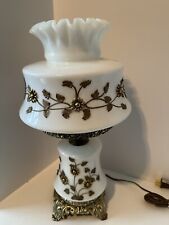 Vintage Hurricane 3 Way Lamp Applied Bronze Roses Falkenstein Milk Glass GWTW picture
