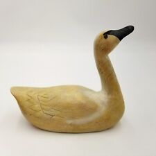 Vintage Primitive Folk Art White Carved Swan With Eyes Decoy 8