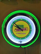 Dekalb Seed Feed Farm Store Barn Man Cave GREEN Neon Wall Clock Advertising Sign picture
