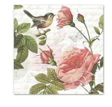 TWO Individual Paper Cocktail Decoupage Napkins Songbird And Roses Bird Floral picture