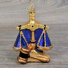 Old World Christmas Scales of Justice Ornament Judge Law Gold BLue Blown Glass picture