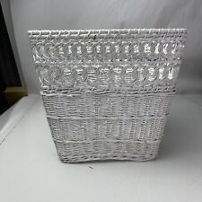Vintage Wicker White Waste Paper Basket Trash Can Shabby Chic BOHO Rectangular picture