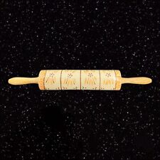 Temptations Old World Ceramic Rolling Pin Wooden Handles Yellow Design 18”Long picture