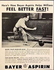 1956 Bayer Aspirin Print Ad Man Bowling Alley picture