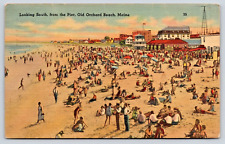 Postcard 1943 Linen Old Orchard Beach Maine Crowd Scene A9 picture