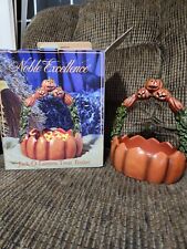 Noble Excellence Halloween Treat Candy Basket Pumpkin Jack-O-Lantern Wood 10in picture
