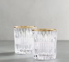 Pottery Barn Set of Two(2) Serena Gold Rim Double Old Fashioned Glasses 63-HU277 picture