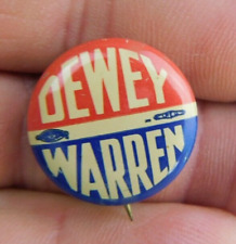 1948 DEWEY WARREN Metal Litho Pinback Button Campaign Pin Badge Bastian Bros. NY picture
