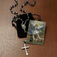 Saint St Michael The Archangel Rosary Beads, Prayer Card & Pouch / Case Catholic picture