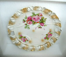 Antique Platter Plate pink Roses cut out handles IPF Germany 9.50