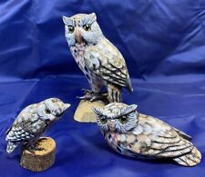 Set Of 3 Saw Whet Colorful Wooden Handmade Home Decorative Owl Bird Figurines picture