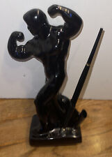 Mid Century Muscle Man Black Bodybuilder Weight Lifter Nude Male Pen Holder Desk picture