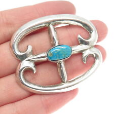 Old Pawn Navajo Sterling Silver Vintage Southwestern Kingman Turquoise Brooch picture