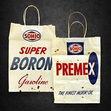 1960s Super Boron Gasoline Premex Motor Oil Sohio Paper Shop Bag Garage Decor picture