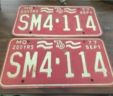 Vintage Match Set of Two 1976 Missouri SM4 114 License Plates 200 Years picture