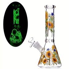 RORA 11inch Glass Bong Smoking Beaker Water Pipe Glow In Dark Hookahs 14mm Bowl picture