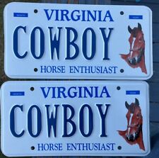 Expired Va DMV Virginia License Vanity Plate COWBOY Horse Enthusiast Tag Rodeo picture
